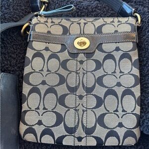 Coach Black Leather Bag with Gold Zipper